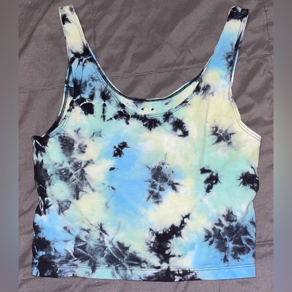 PINK Victoria's Secret Blue and Black Tie-Dye Tank/Crop Top